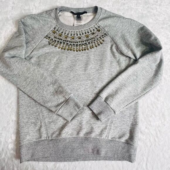 BCBGMAXAZRIA Womens Gray Beaded Long Sleeve Pullover Top Size Medium - Picture 1 of 6